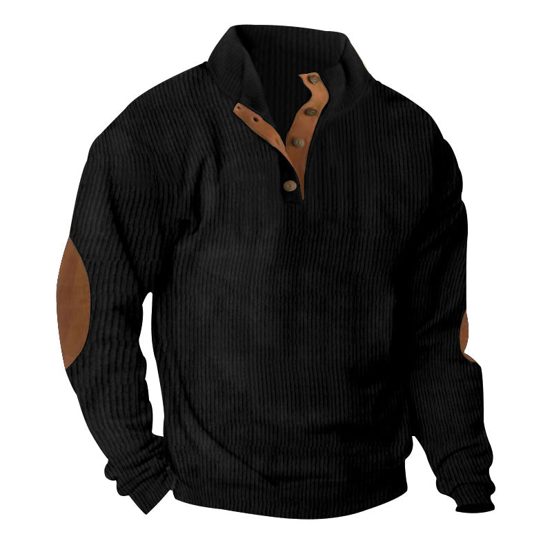 Men's Casual V-Neck Pullover Long Sleeve Rugby Shirt