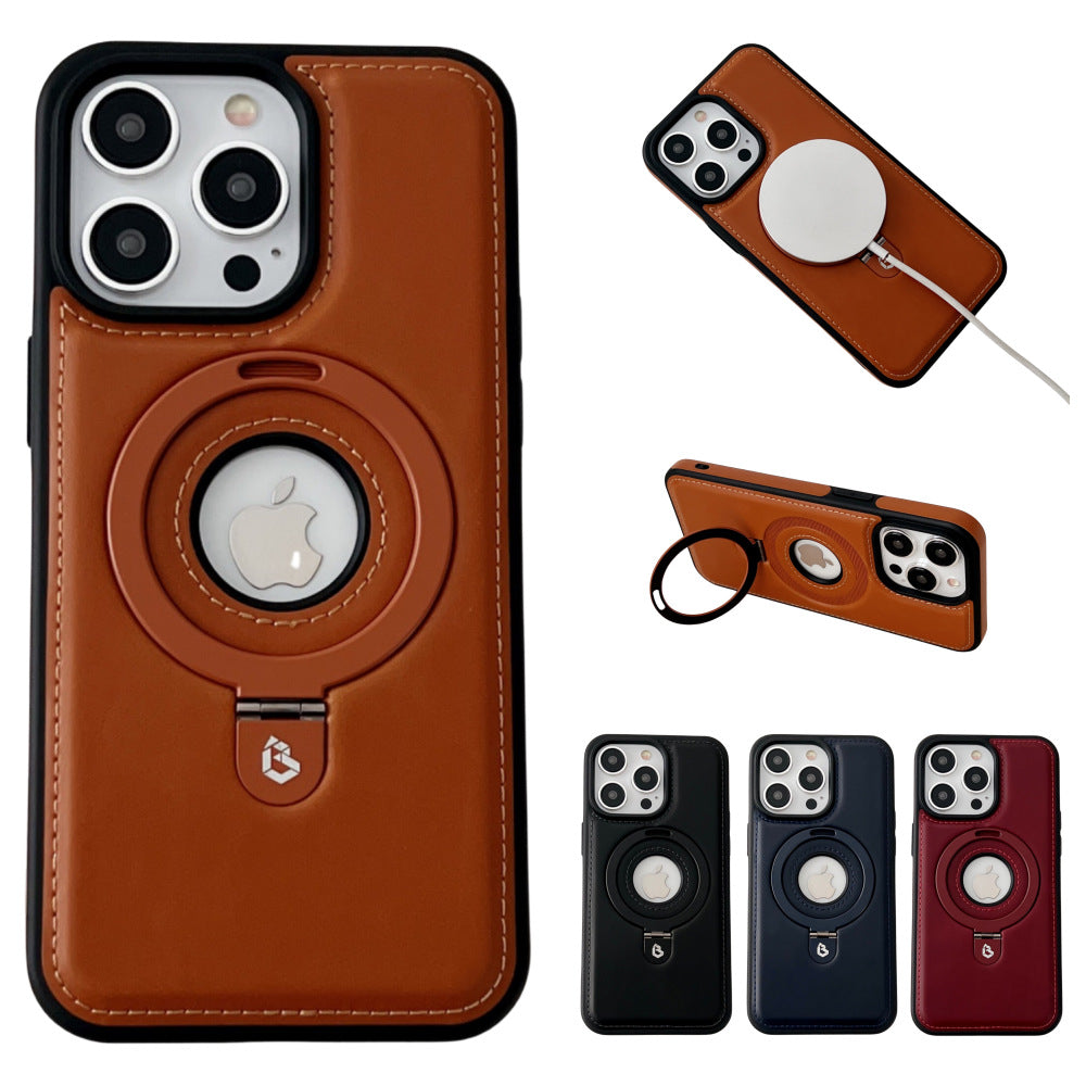 Premium Leather Magnetic Stand iPhone Case: Full Coverage, Shockproof Protection