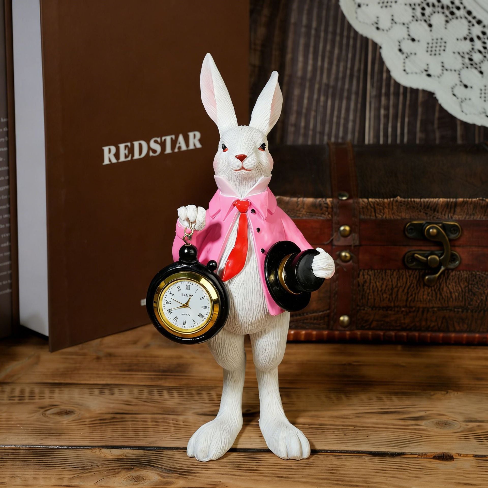 Black Rabbit Functional Set ⠰ Storybook White Rabbit Clock Figurine – Functional Easter Decor ...