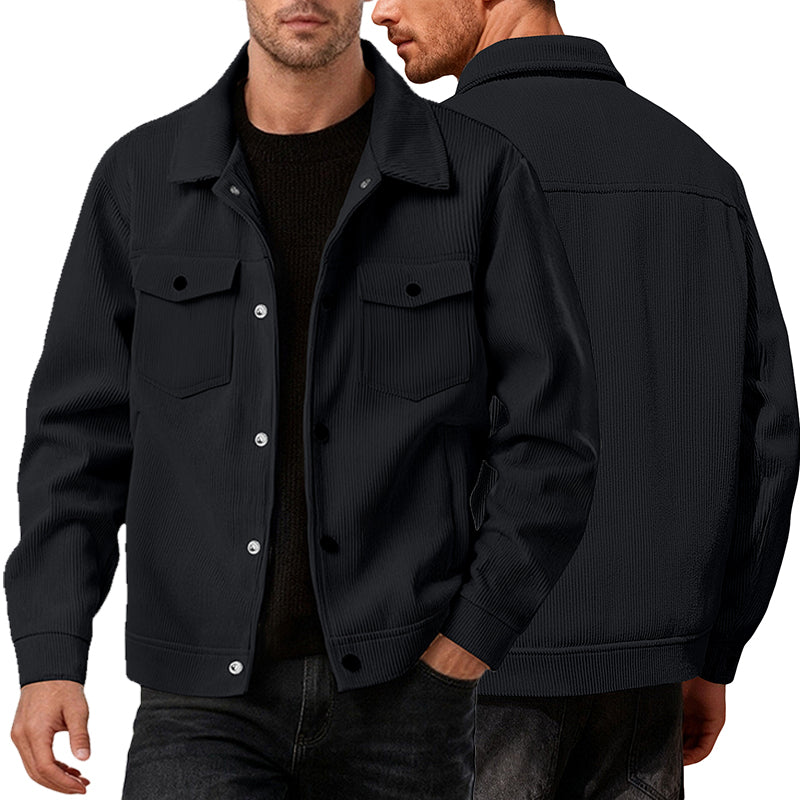 Solid Color Corduroy Collared Jacket