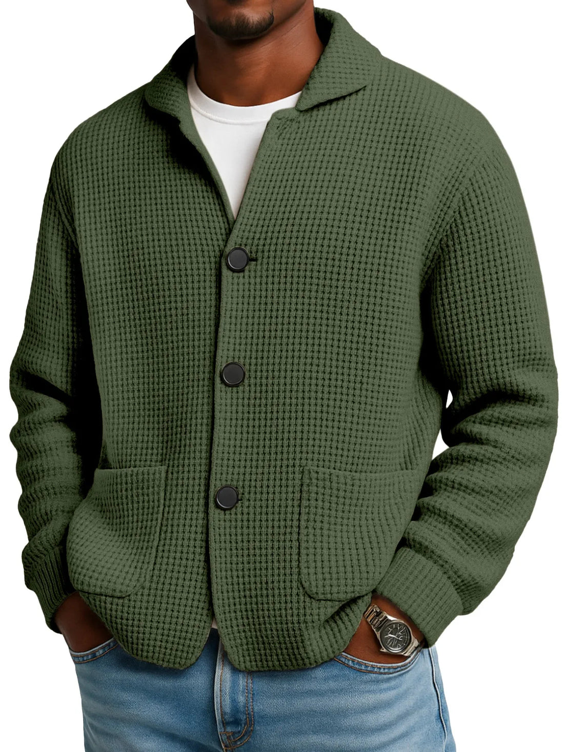 Solid Color Stand Collar Knitted Sweater Jacket