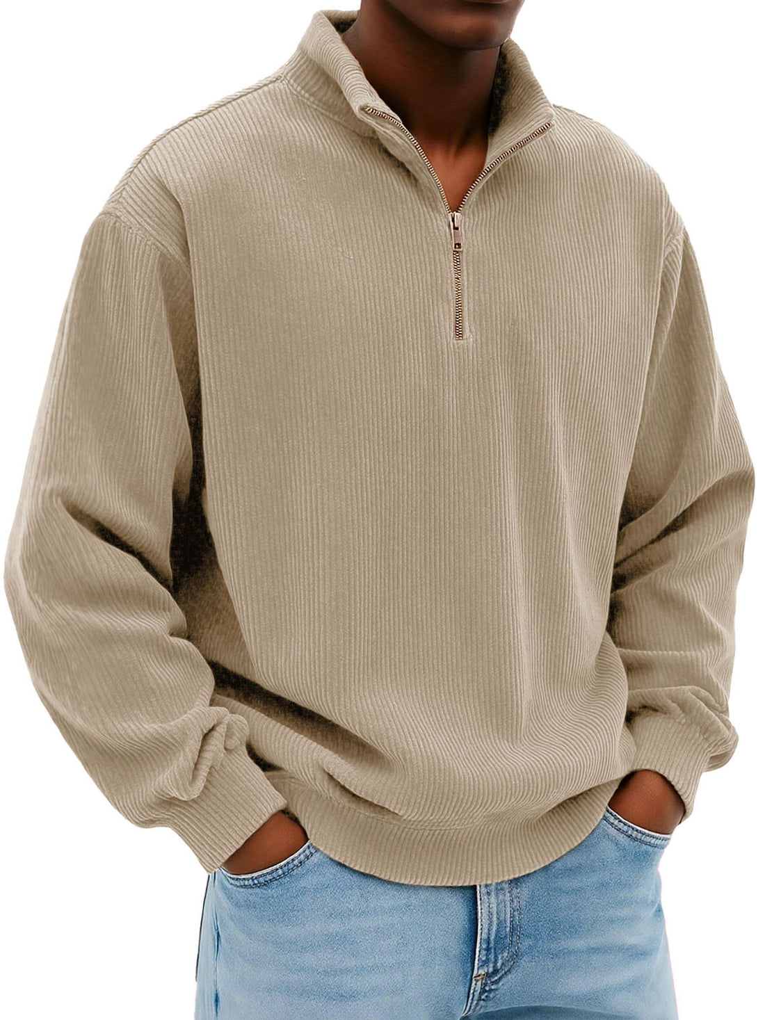 Loose Strip Fabric Stand-up Collar Shirt