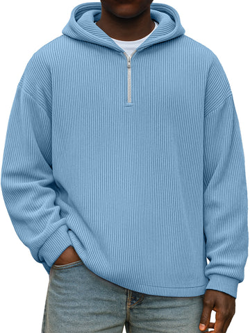 Casual Solid Color Vertical Pit Zipper Hooded Long Sleeve Sweater