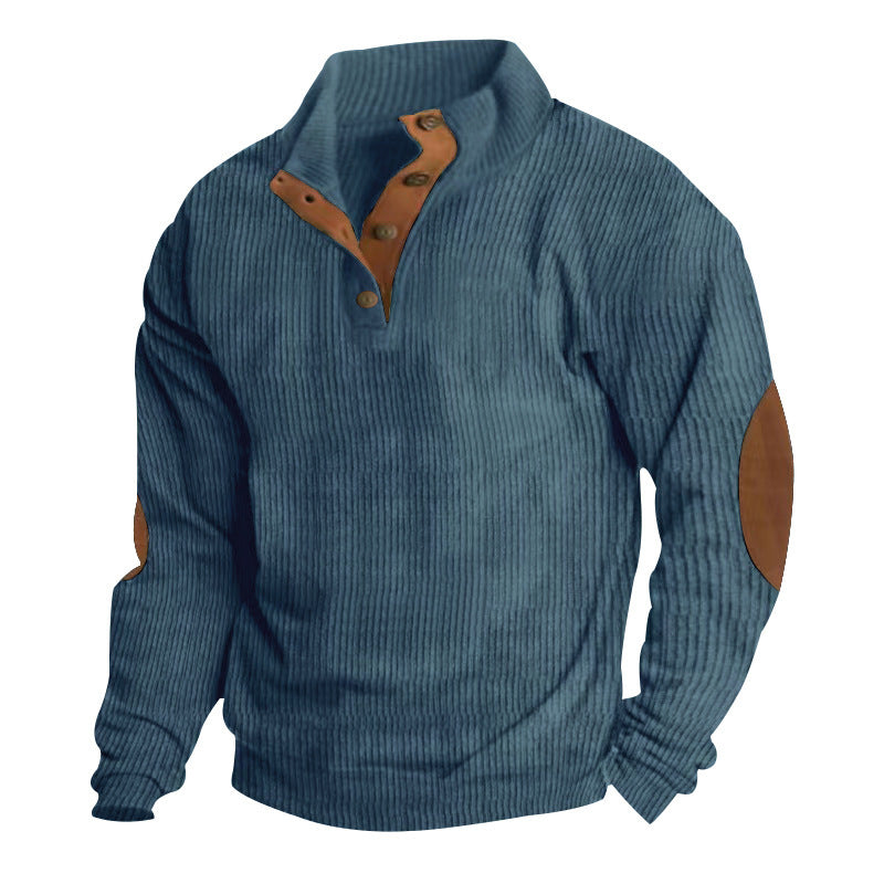Men's Casual V-Neck Pullover Long Sleeve Rugby Shirt