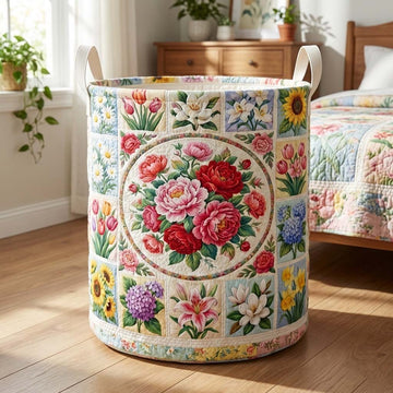 Floral Serenity Quilted Laundry Basket GFTOQA1618