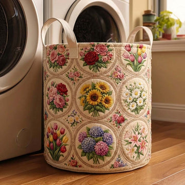 Floral Serenity Quilted Laundry Basket GFTOQA1620