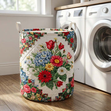 Floral Serenity Quilted Laundry Basket GFTOQA1622