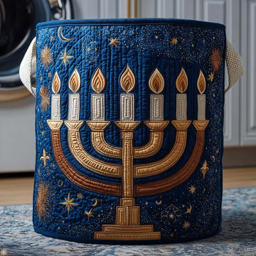 Starry Menorah Quilted Laundry Basket GFTOQM2339