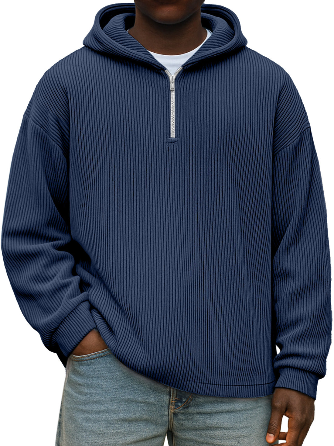 Casual Solid Color Vertical Pit Zipper Hooded Long Sleeve Sweater