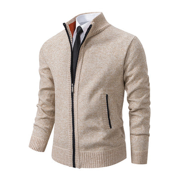 Mens Casual Sports Cardigan Fleece Lined Stand Collar Zipper Sweater