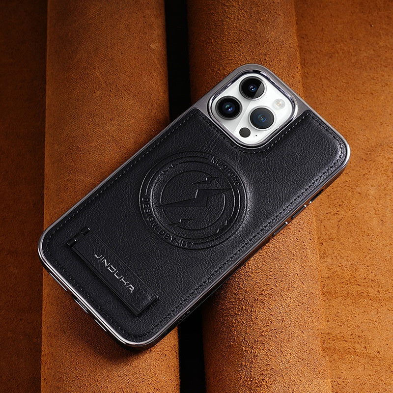 Premium Leather Magnetic Phone Case with Built-In Stand