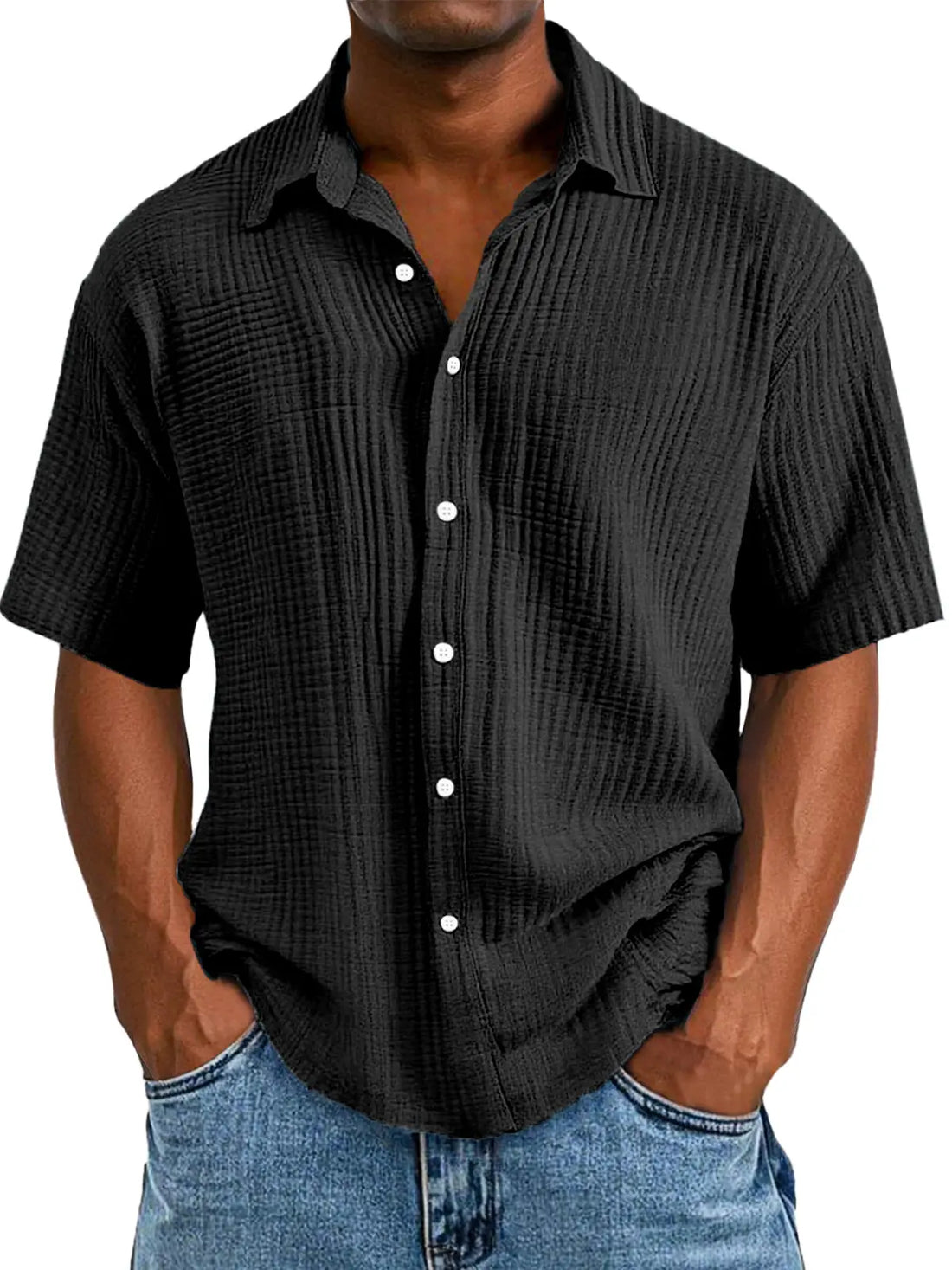 Men's Casual Textured Short-sleeved Shirt