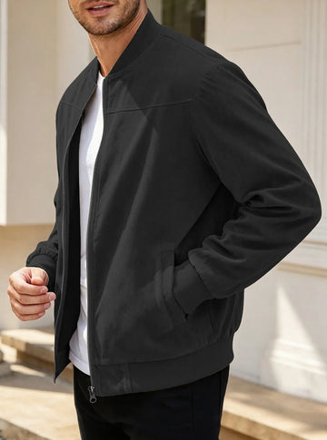 Men's Suede Stand-Collar Zip-Up Jacket