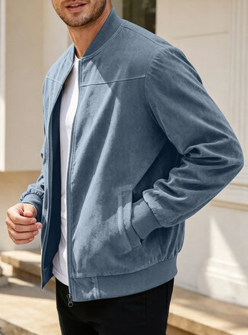 Men's Suede Stand-Collar Zip-Up Jacket
