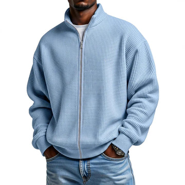 Men's Waffle Knit Zip-Up Sweater Jacket