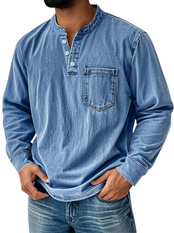 Men’s Washed Long Sleeve Henley T-Shirt
