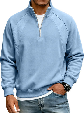 Men's Relaxed Fit Quarter-Zip Stand Collar Sweatshirt