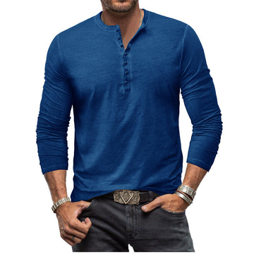 Men's tie-dye Henley Button-up Slim-fit Long-sleeved T-shirt