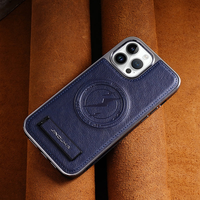 Premium Leather Magnetic Phone Case with Built-In Stand