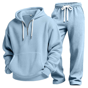 Men's Waffle-Knit Half-Zip Hoodie & Pants Set