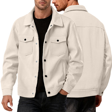 Solid Color Corduroy Collared Jacket