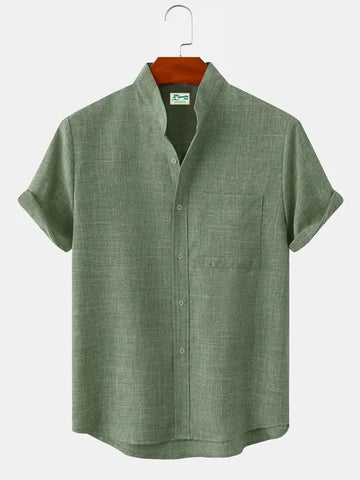 Men’s Casual Linen and Cotton Short Sleeve Shirt