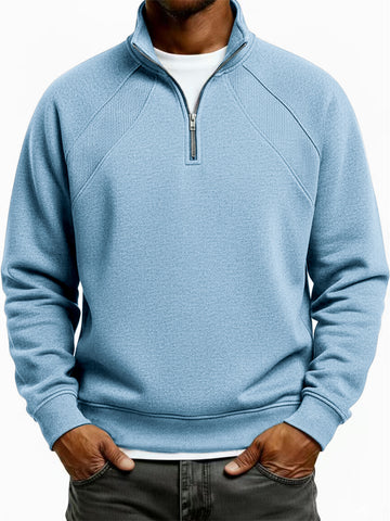 Men's Quarter-Zip Ribbed Raglan Textured Pullover Sweatshirt